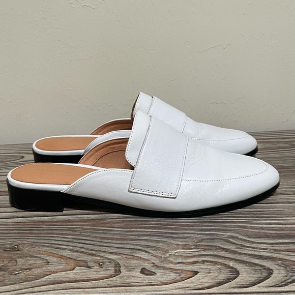 Halogen White Leather Mules Flats Slide On Low Block Heel Casual Preppy Size 9 - Picture 3 of 16